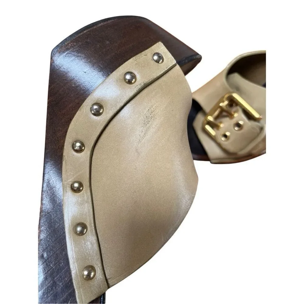 Burberry Olive Green Leather Gold Buckle Platform Stiletto Heels EU 39 US 8 - Picture 7 of 15